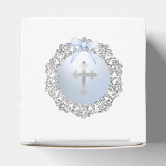 Silver Glitter Lijst Blue Bow Doopsmeerkubus Bedankdoosjes (Bovenkant)