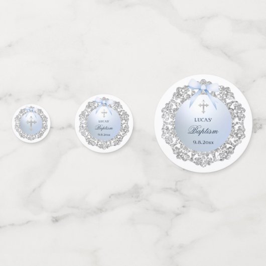 Silver Glitter Lijst Blue Bow dooptafel Confetti (Achterkanten)