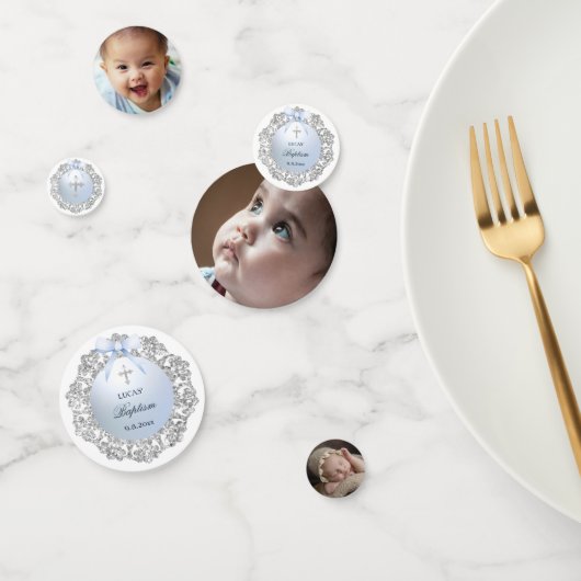 Silver Glitter Lijst Blue Bow dooptafel Confetti (Groep)