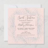 Silver glitter lijst chic blush roze zoet 16 kaart (Voorkant)