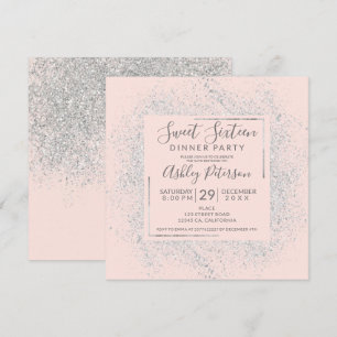 Silver glitter lijst chic blush roze zoet 16 kaart