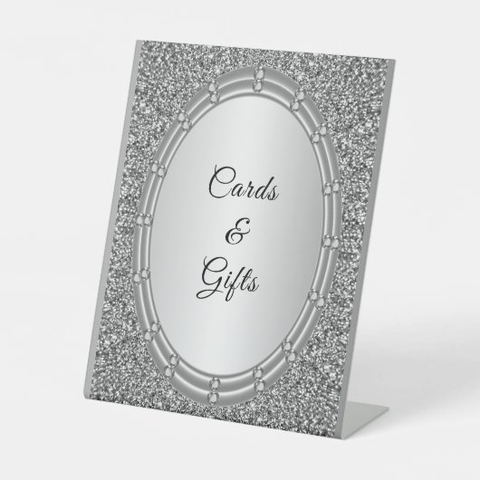 Silver Glitter Lijst Kaarten & Cadeaus Tafelblad T Reclamebord Met Voetstuk (Voorkant)