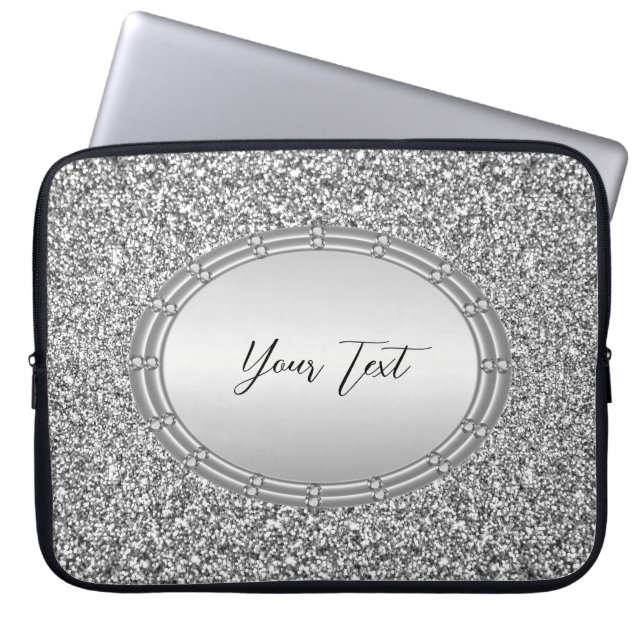Silver Glitter Lijst laptophoes Laptop Sleeve (Voorkant)