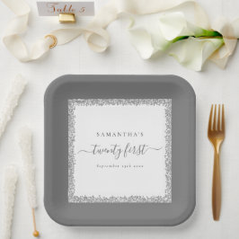Silver Glitter Lijst Name Date 21st Birthday Papieren Bordje