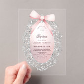Silver Glitter Lijst Pink Bow doop Acryl Uitnodigingen (Insitu (Draagbaar))