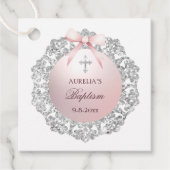 Silver Glitter Lijst Pink Bow doop Bedankjes Labels (Voorkant)