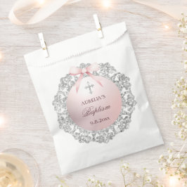 Silver Glitter Lijst Pink Bow doop Bedankzakje