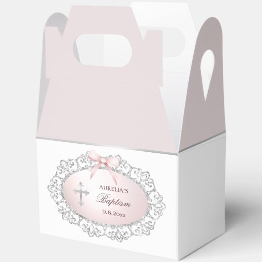 Silver Glitter Lijst Pink Bow doop Big Gable Bedankdoosjes (Open)