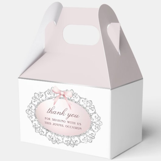 Silver Glitter Lijst Pink Bow doop Big Gable Bedankdoosjes (Achterkant)