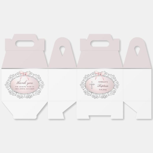 Silver Glitter Lijst Pink Bow doop Big Gable Bedankdoosjes (Ongevouwen)