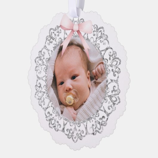 Silver Glitter Lijst Pink Bow doop Dank u Ornament Kaart (Links)