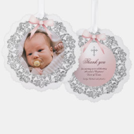 Silver Glitter Lijst Pink Bow doop Dank u Ornament Kaart
