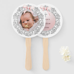 Silver Glitter Lijst Pink Bow doop Handwaaier