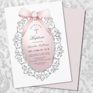Silver Glitter Lijst Pink Bow doop Kaart