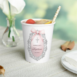Silver Glitter Lijst Pink Bow doop Papieren Bekers