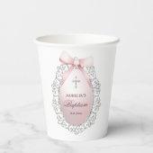 Silver Glitter Lijst Pink Bow doop Papieren Bekers (Achterkant)