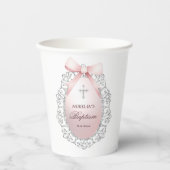 Silver Glitter Lijst Pink Bow doop Papieren Bekers (Voorkant)