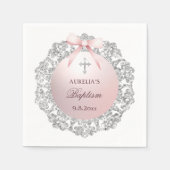 Silver Glitter Lijst Pink Bow doop Servet (Voorkant)