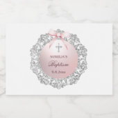 Silver Glitter Lijst Pink Bow doop Sparkling Wijnetiket (Enkel label)