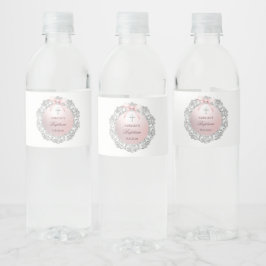 Silver Glitter Lijst Pink Bow doop Waterfles Etiket