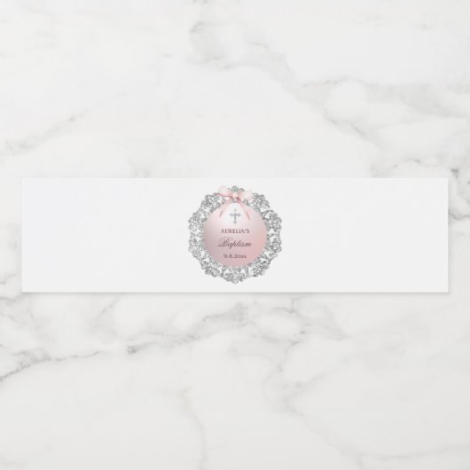 Silver Glitter Lijst Pink Bow doop Waterfles Etiket (Enkel label)