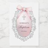 Silver Glitter Lijst Pink Bow doop Wijn Etiket (Enkel label)