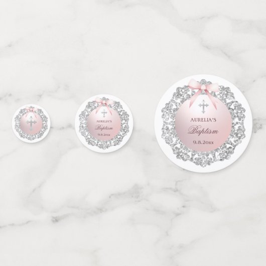 Silver Glitter Lijst Pink Bow dooptafel Confetti (Achterkanten)