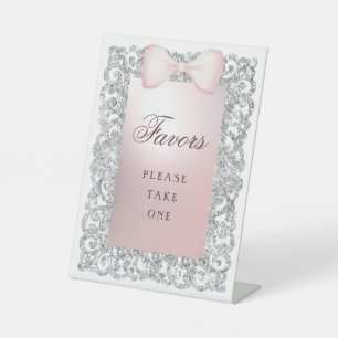 Silver Glitter Lijst Pink Bow Favors Reclamebord Met Voetstuk