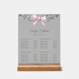 Silver Glitter Lijst Pink Bow prijslijst Acryl Bord