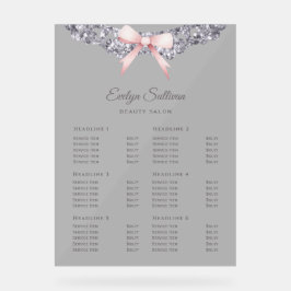 Silver Glitter Lijst Pink Bow prijslijst Acryl Bord