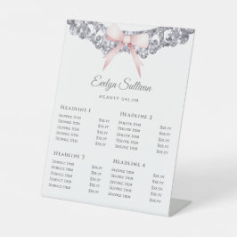 Silver Glitter Lijst Pink Bow prijslijst Reclamebord Met Voetstuk