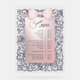Silver Glitter Lijst Pink Bow Services Menu Acryl Bord