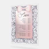 Silver Glitter Lijst Pink Bow Services Menu Acryl Bord (Hoek)