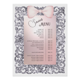 Silver Glitter Lijst Pink Bow Services Menu Perfect Poster