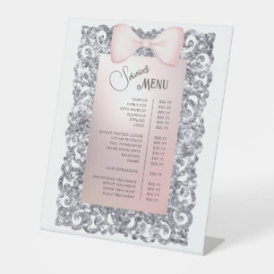 Silver Glitter Lijst Pink Bow Services Menu Reclamebord Met Voetstuk