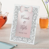 Silver Glitter Lijst Roze Bow Kaarten & Geschenken Reclamebord Met Voetstuk (Insitu)