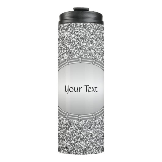 Silver Glitter Lijst Thermische Tumbler Thermosbeker (Voorkant)