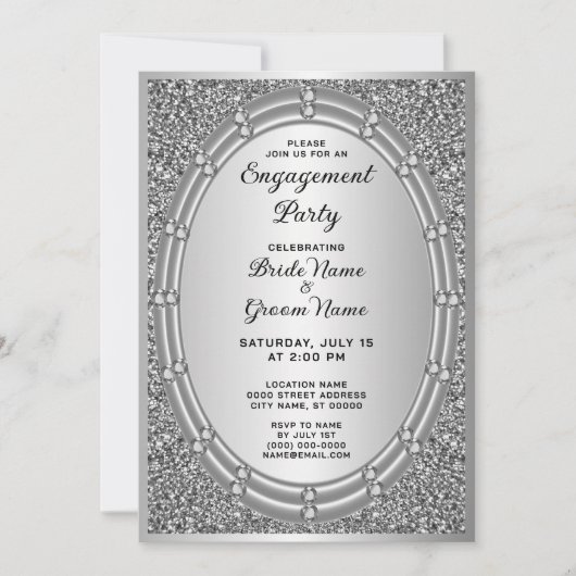Silver Glitter Lijst Verloving Invitation Kaart (Voorkant)