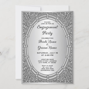 Silver Glitter Lijst Verloving Invitation Kaart