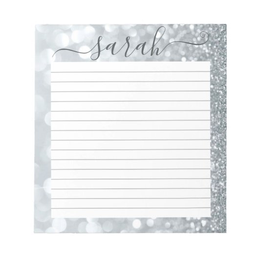 Silver Glitter Lined Personalized Notitieblok (Voorkant)
