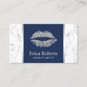 Silver Glitter Lips Navy Blue Elegant Marble Visitekaartje (Voorkant)