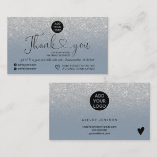 Silver glitter logo dusty blue order bedankt visitekaartje