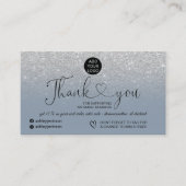 Silver glitter logo dusty blue order bedankt visitekaartje (Voorkant)