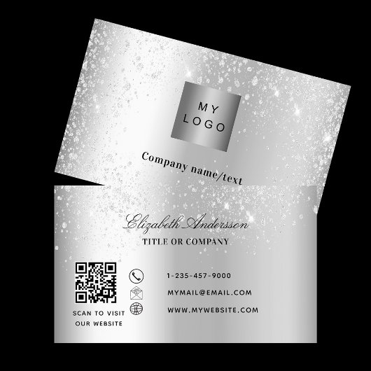Silver glitter logo QR-code Visitekaartje