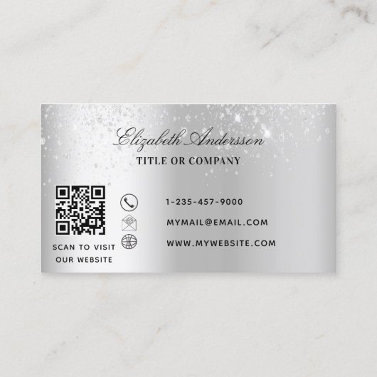 Silver glitter logo QR-code Visitekaartje (Achterkant)