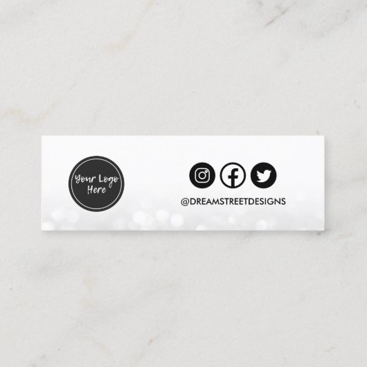 Silver Glitter Logo Social Media die beeldscherm B Mini Visitekaartje (Achterkant)
