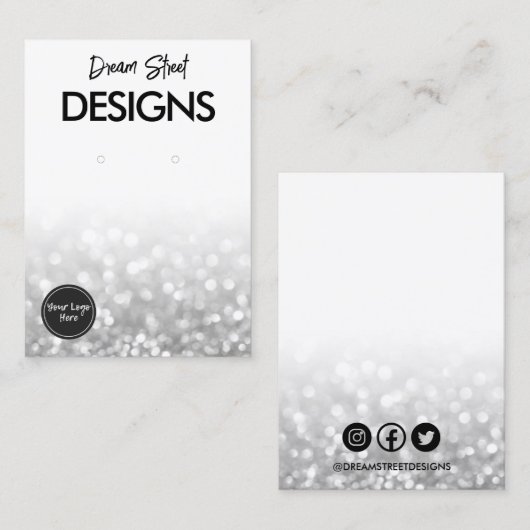 Silver Glitter Logo Social Media Earling Display Visitekaartje (Voorkant / Achterkant)