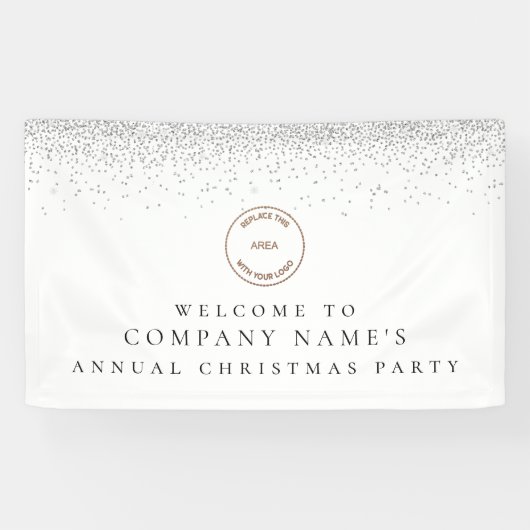Silver Glitter Logo Welcome Kerstparty Spandoek (Horizontaal)