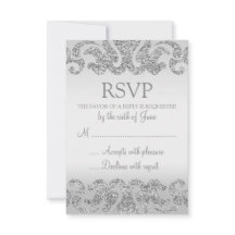 Silver Glitter Look Bruiloft RSVP Kaarten