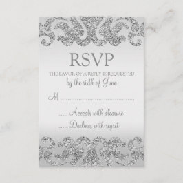 Silver Glitter Look Bruiloft RSVP Kaarten Kaartje